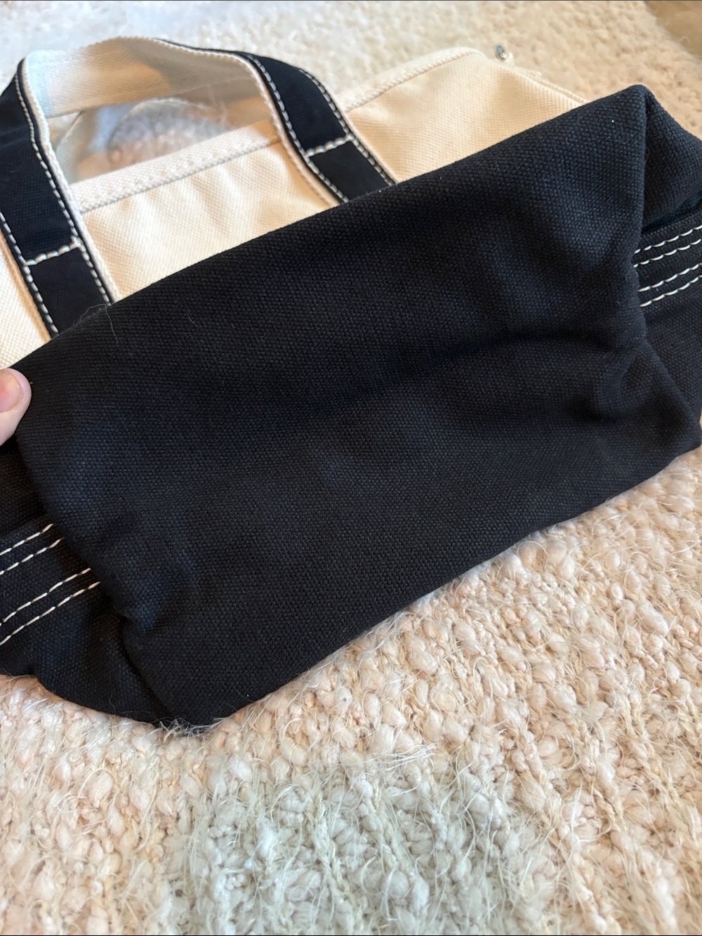 Lands End Small 3 Pocket Zip Top Canvas Tote Bag - Black/Natural - Picture 3 of 7
